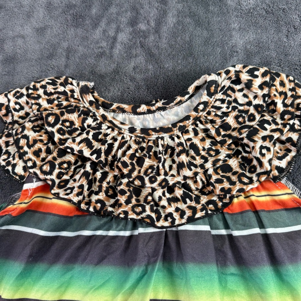 Botique Girls 3T-4T‎ Serape Leopard Multi Color Maxi Dress Black Fringe - Picture 7 of 11